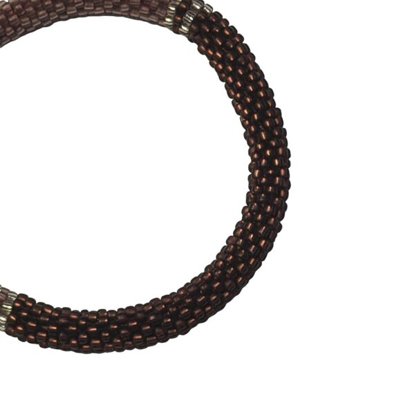 Sashka Bracelet Handmade Bohemian Chic Crochet Beaded Roll-On Brown 3" Casual - Picture 2 of 3